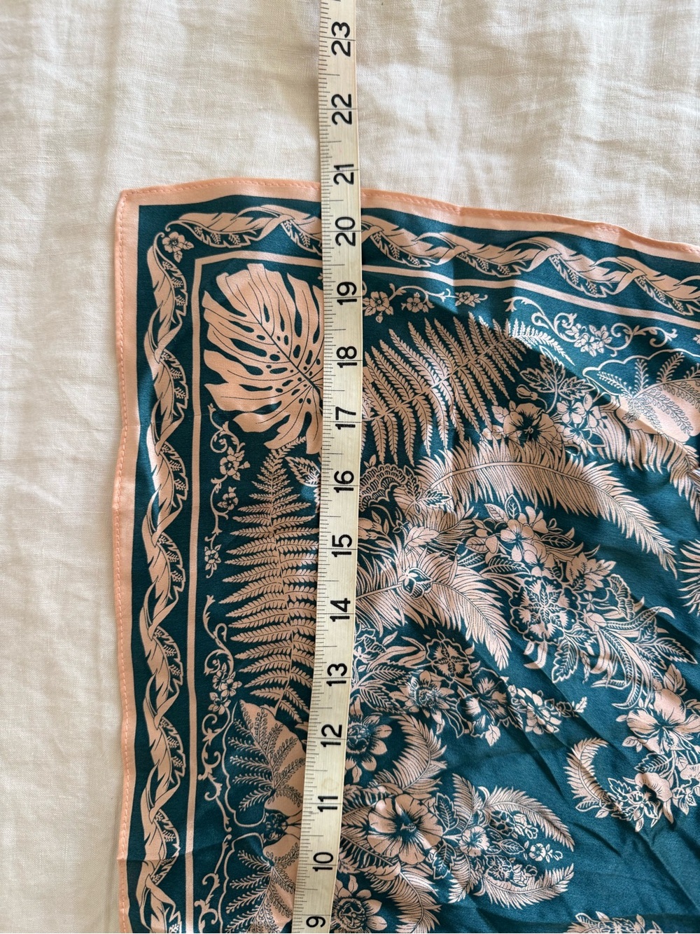 Mulberry Silk print scarf square headscarf pink teal leaf print romantic French - Picture 5 of 5